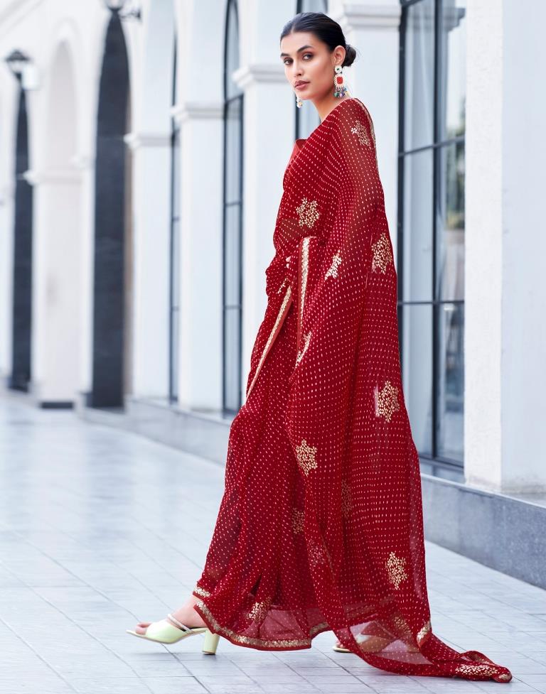 Red Georgette Printed Saree