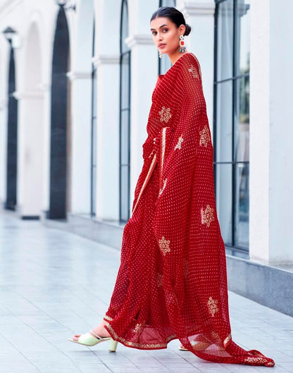 Red Georgette Printed Saree