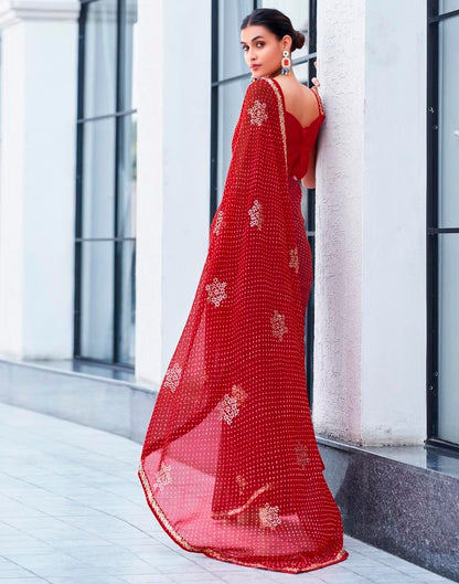 Red Georgette Printed Saree