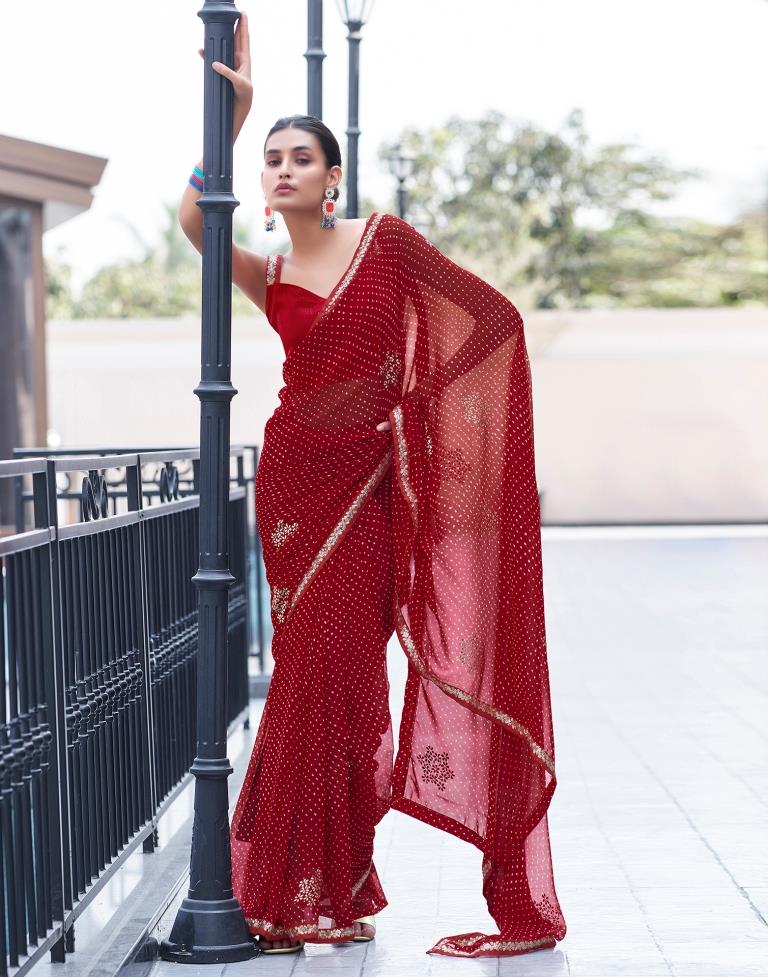 Red Georgette Printed Saree