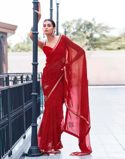 Red Georgette Printed Saree