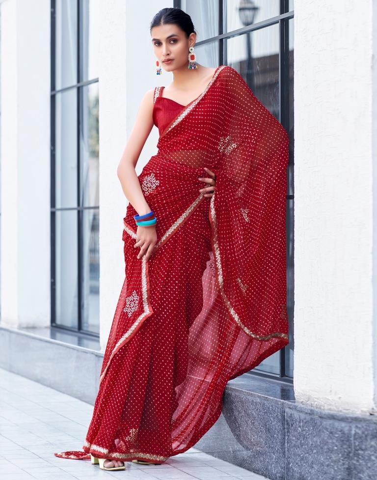 Red Georgette Printed Saree