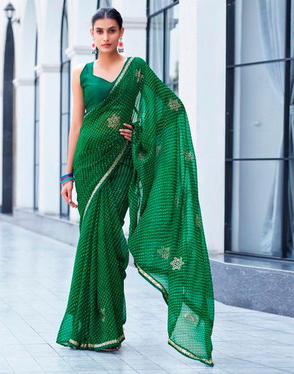 Dark Green Georgette Printed Saree