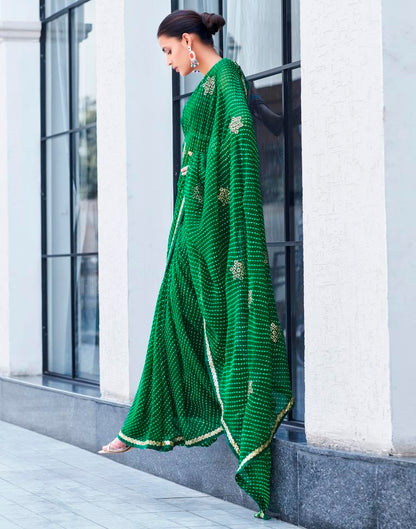 Dark Green Georgette Printed Saree