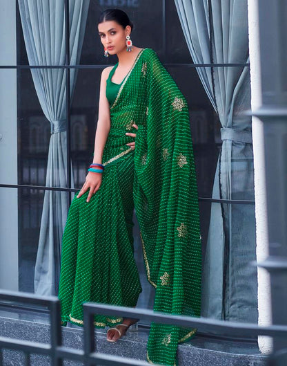 Dark Green Georgette Printed Saree