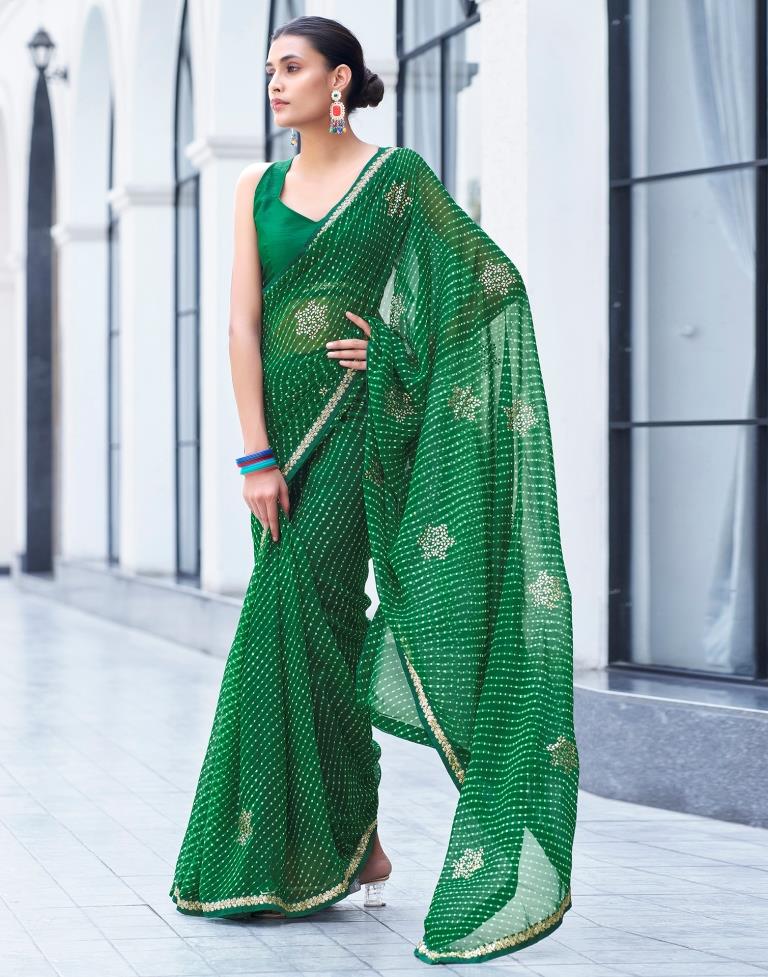 Dark Green Georgette Printed Saree