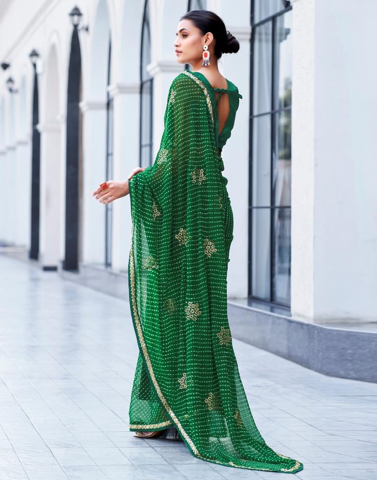 Dark Green Georgette Printed Saree