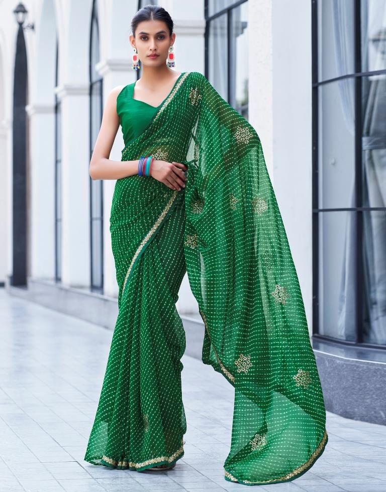 Dark Green Georgette Printed Saree