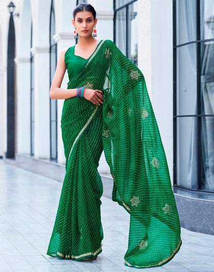 Dark Green Georgette Printed Saree