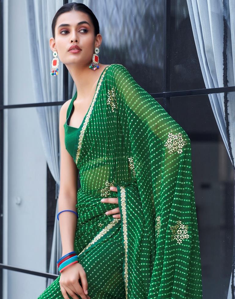 Dark Green Georgette Printed Saree