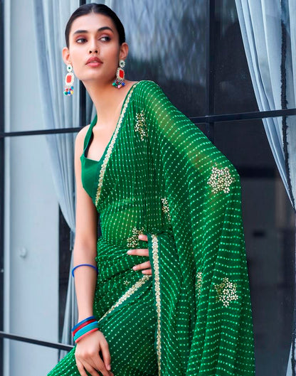 Dark Green Georgette Printed Saree