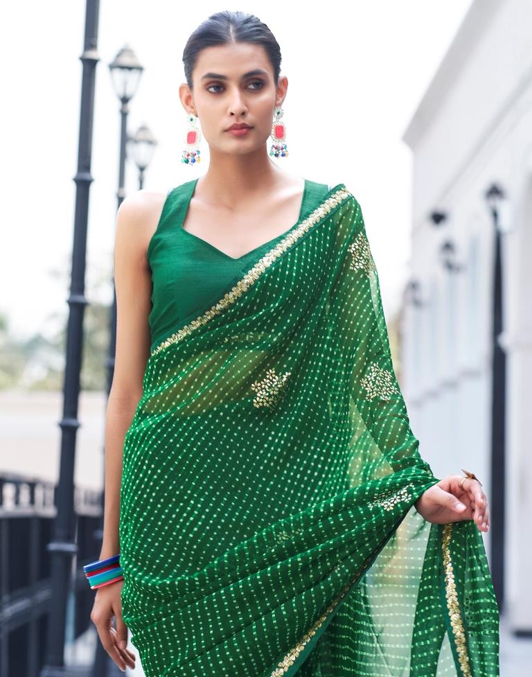 Dark Green Georgette Printed Saree