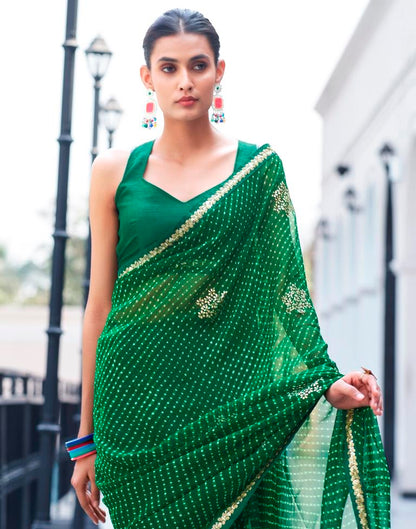 Dark Green Georgette Printed Saree