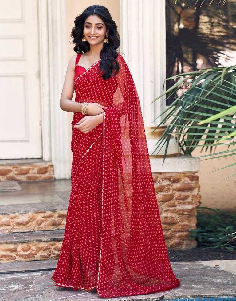 Red Georgette Printed Saree