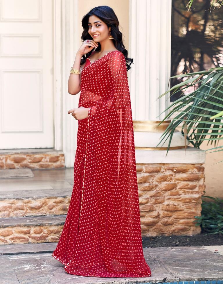 Red Georgette Printed Saree