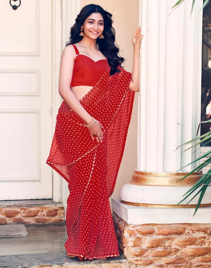 Red Georgette Printed Saree