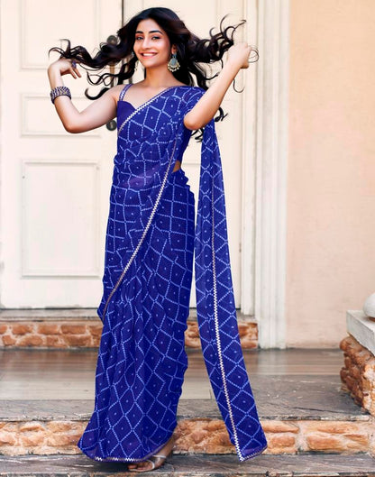 Dark Blue Georgette Printed Saree