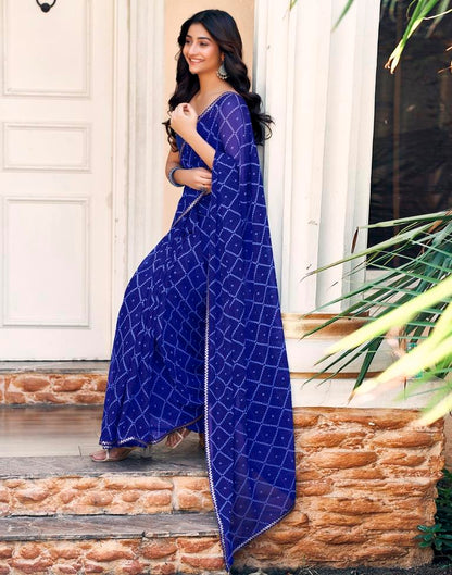 Dark Blue Georgette Printed Saree