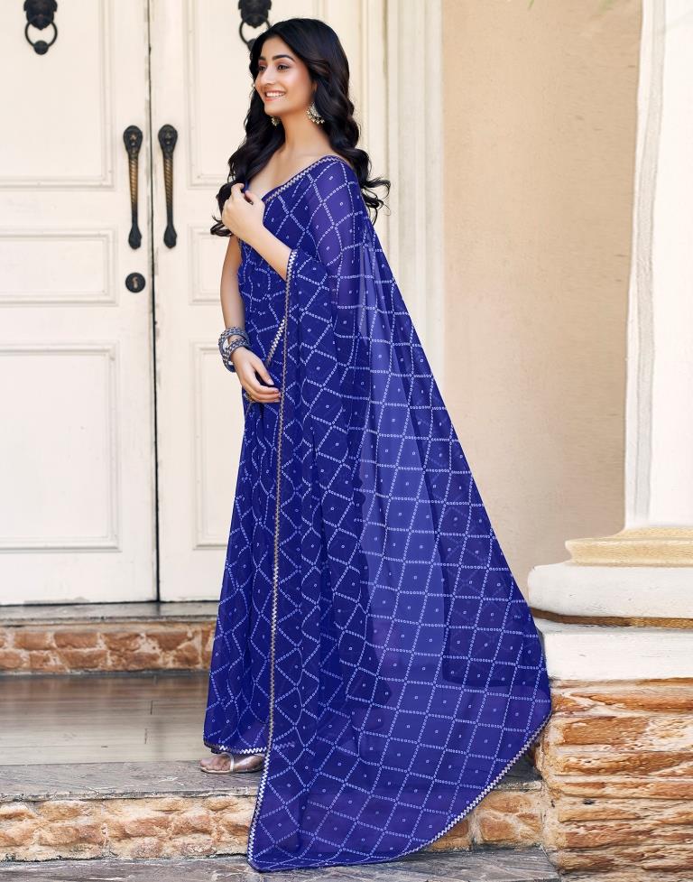 Dark Blue Georgette Printed Saree