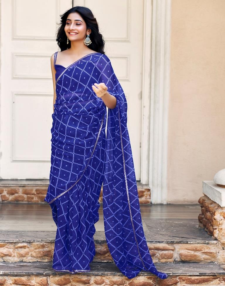 Dark Blue Georgette Printed Saree