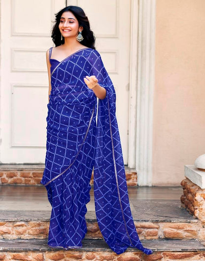 Dark Blue Georgette Printed Saree