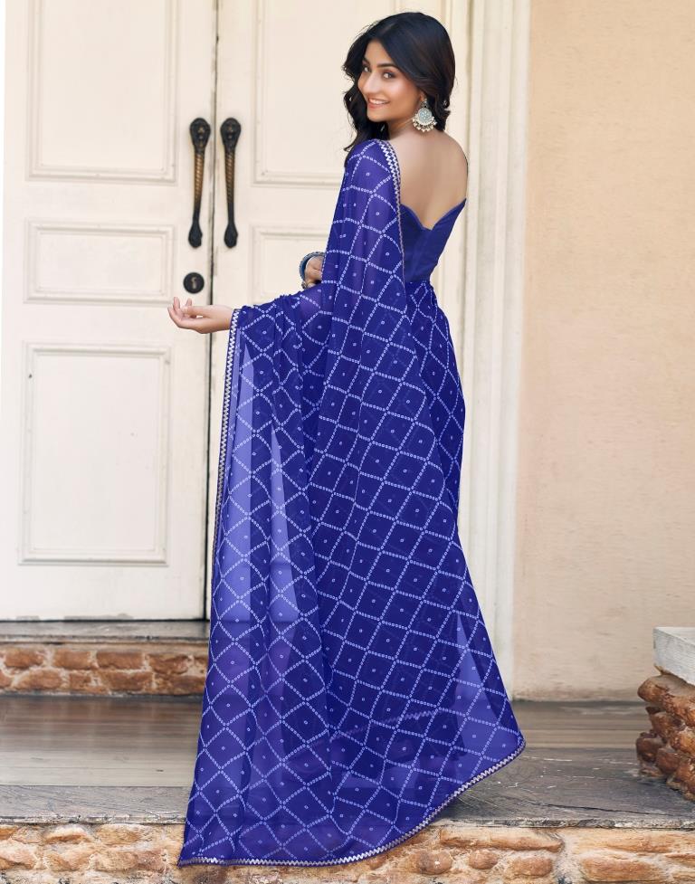 Dark Blue Georgette Printed Saree