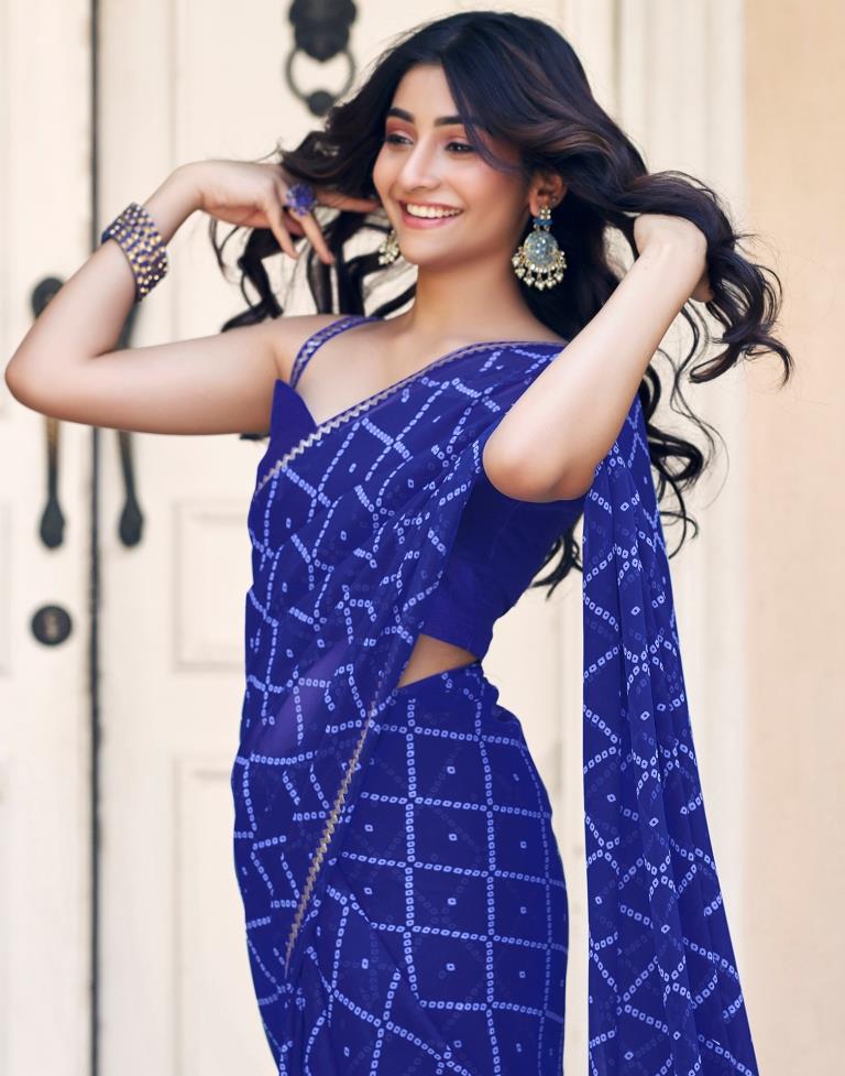 Dark Blue Georgette Printed Saree