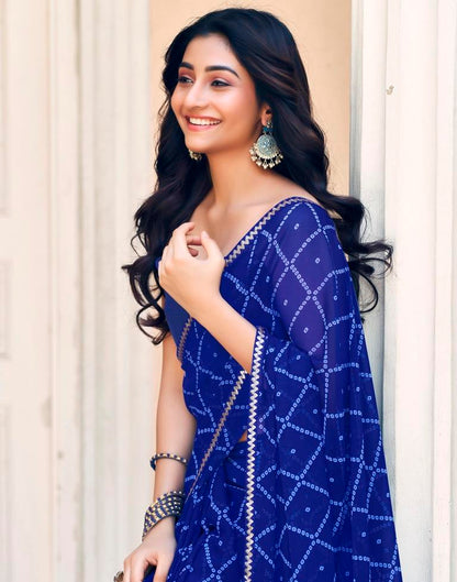 Dark Blue Georgette Printed Saree