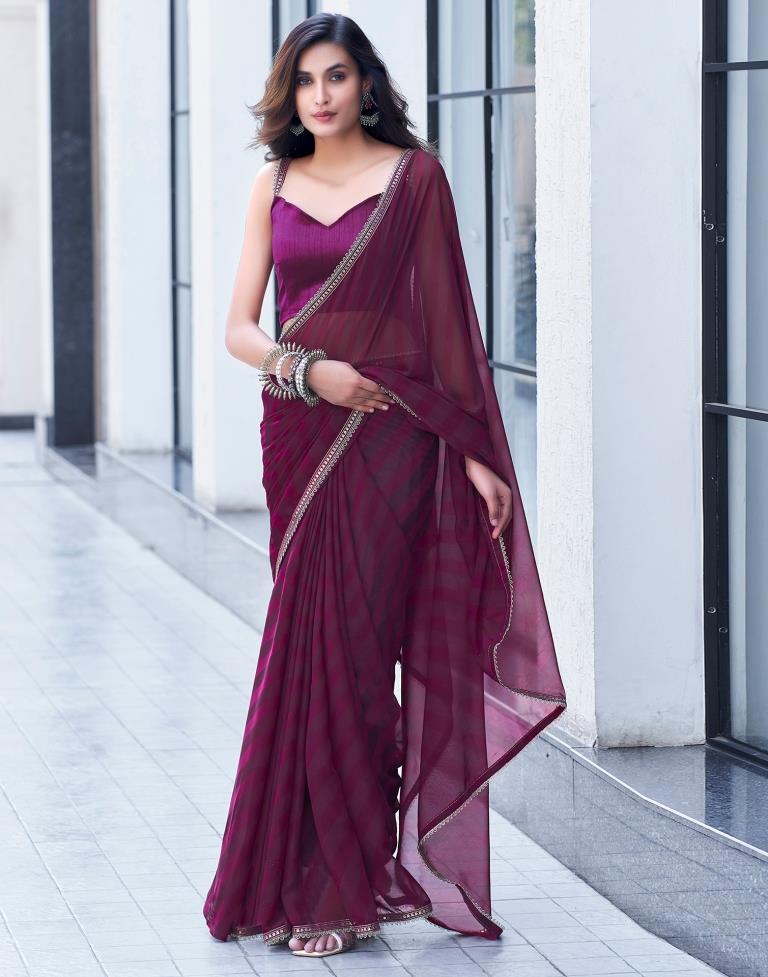 Wine Georgette Printed Saree