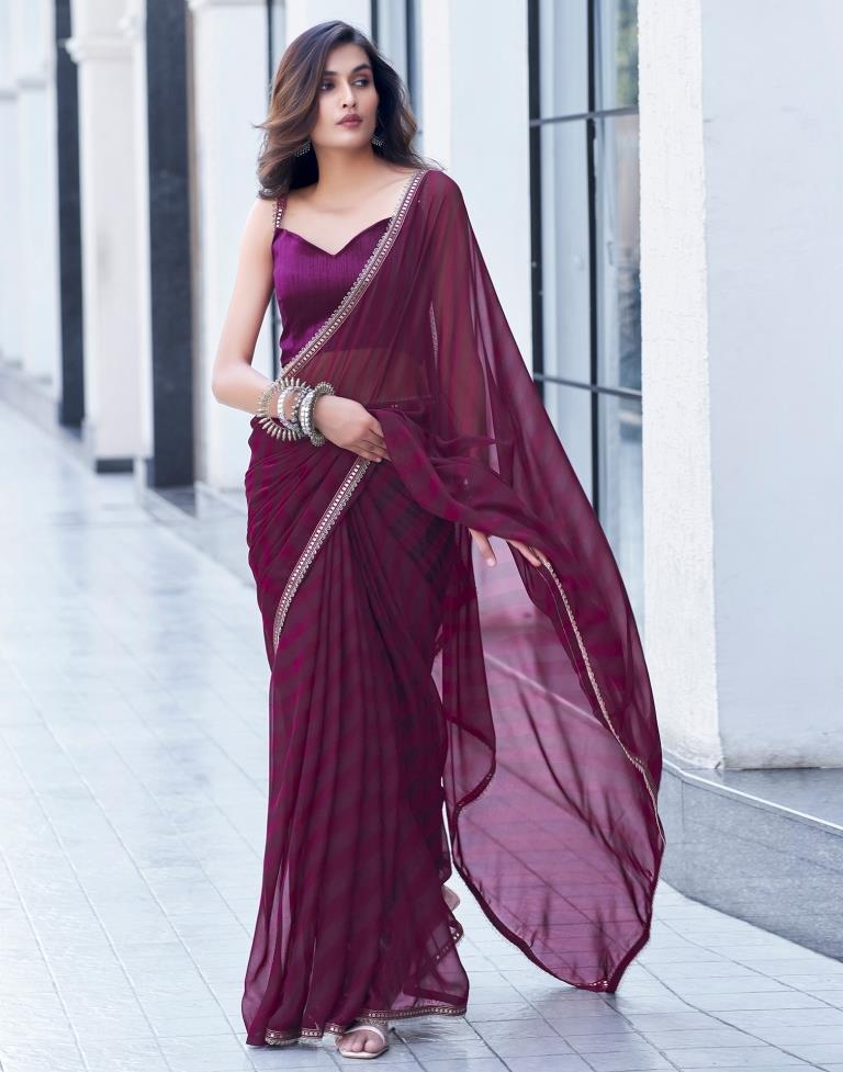 Wine Georgette Printed Saree