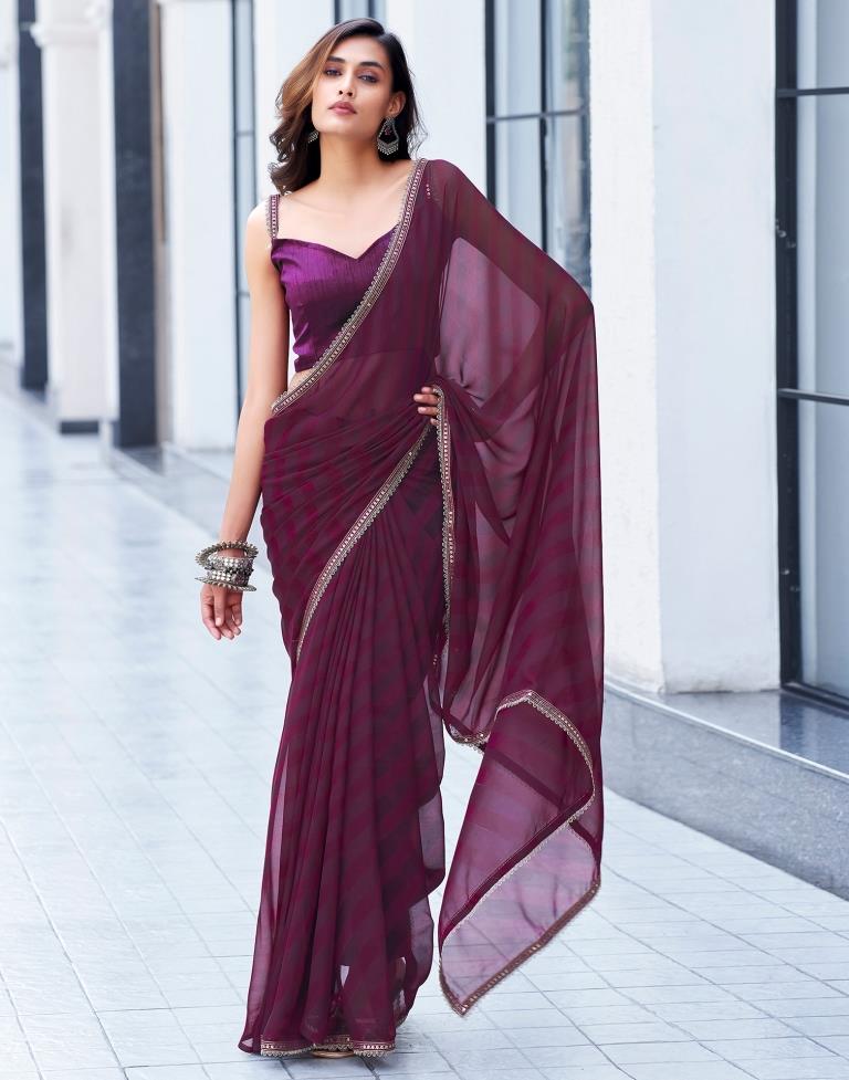 Wine Georgette Printed Saree