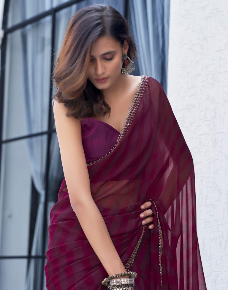 Wine Georgette Printed Saree