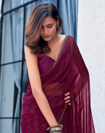 Wine Georgette Printed Saree