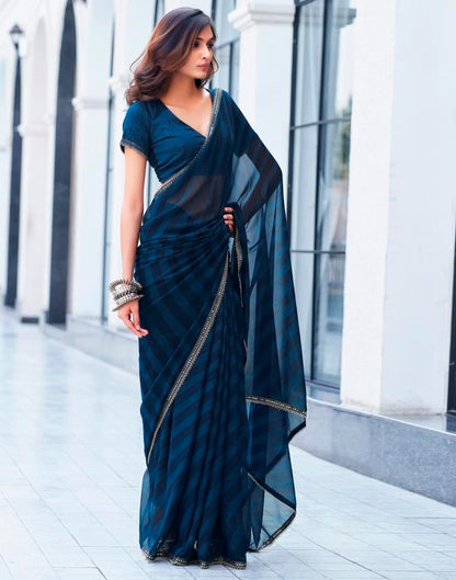 Rama Blue Georgette Printed Saree