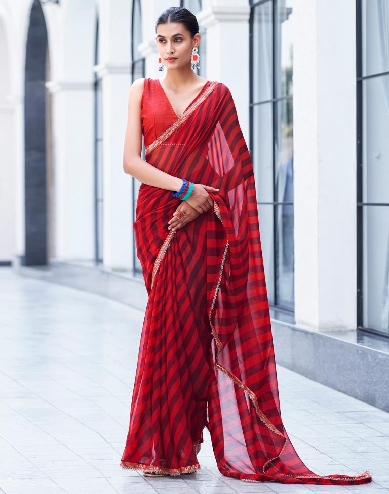 Red Georgette Printed Saree