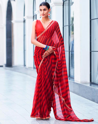 Red Georgette Printed Saree