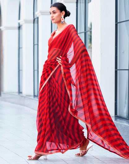 Red Georgette Printed Saree