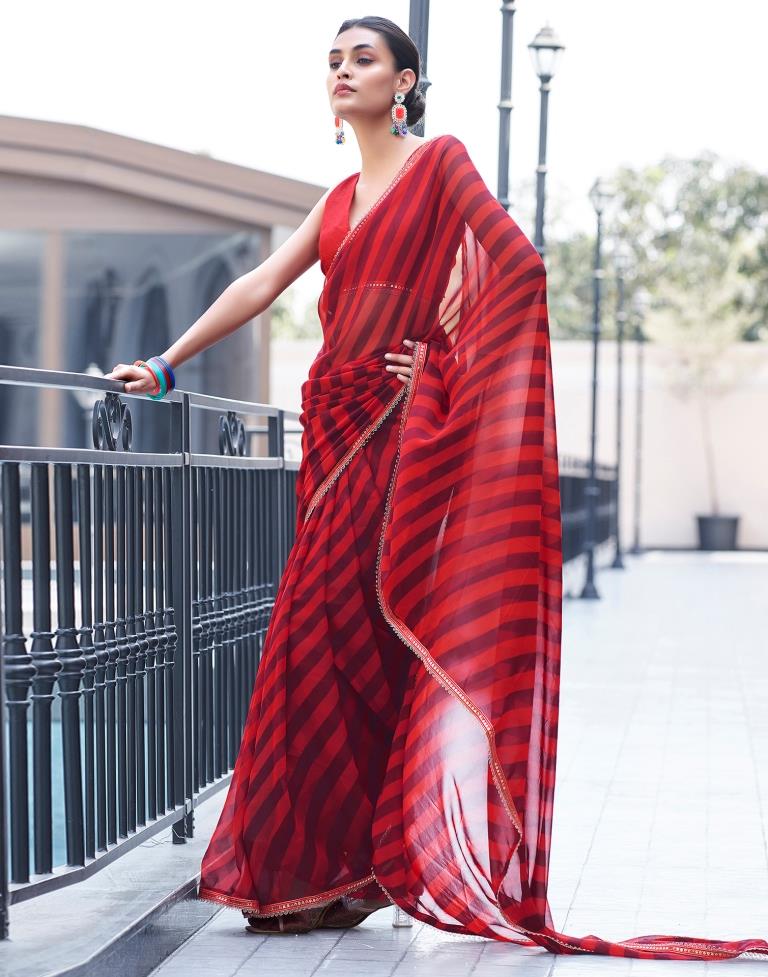 Red Georgette Printed Saree