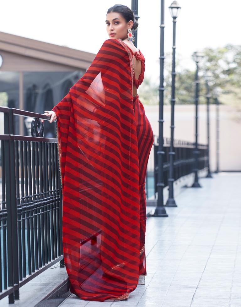 Red Georgette Printed Saree