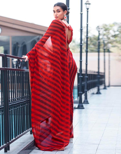 Red Georgette Printed Saree