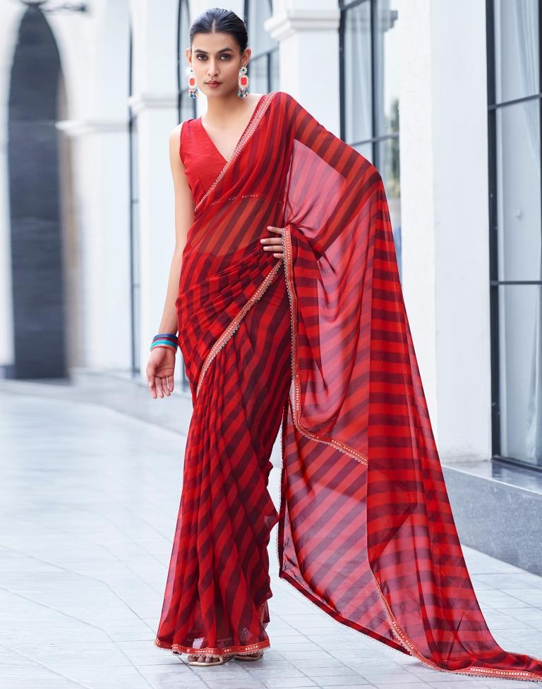 Red Georgette Printed Saree