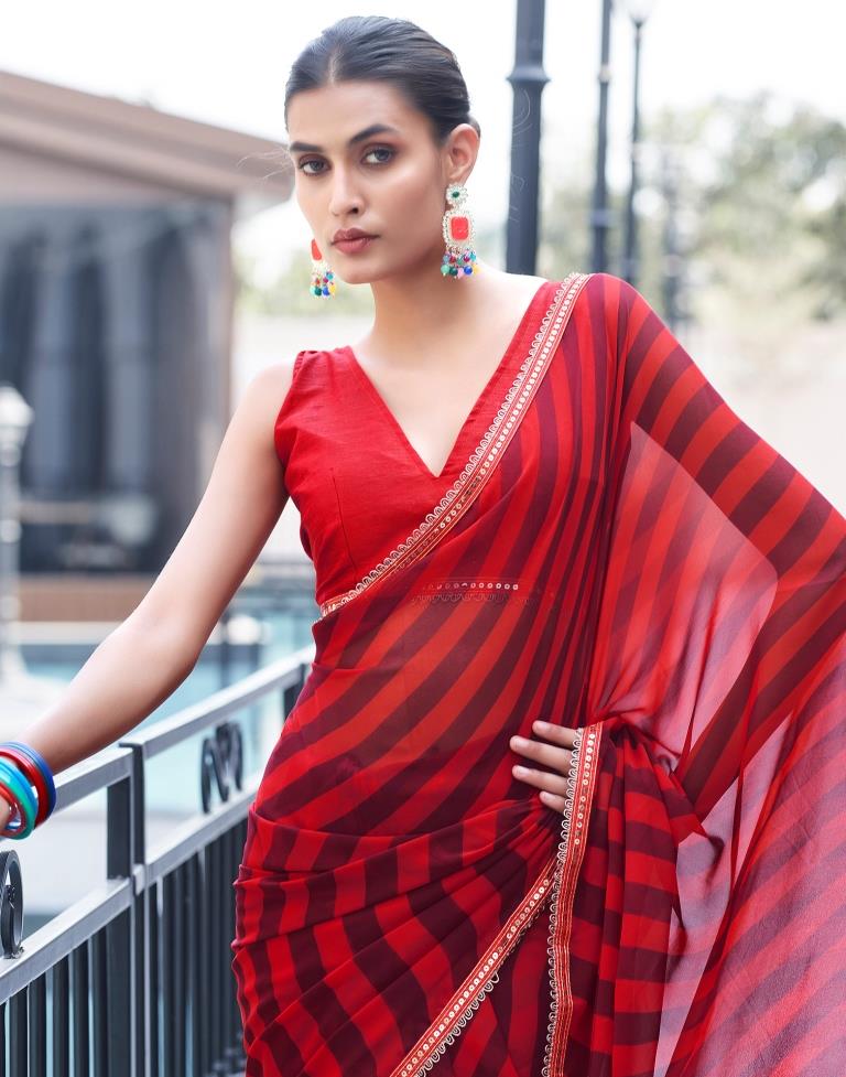 Red Georgette Printed Saree