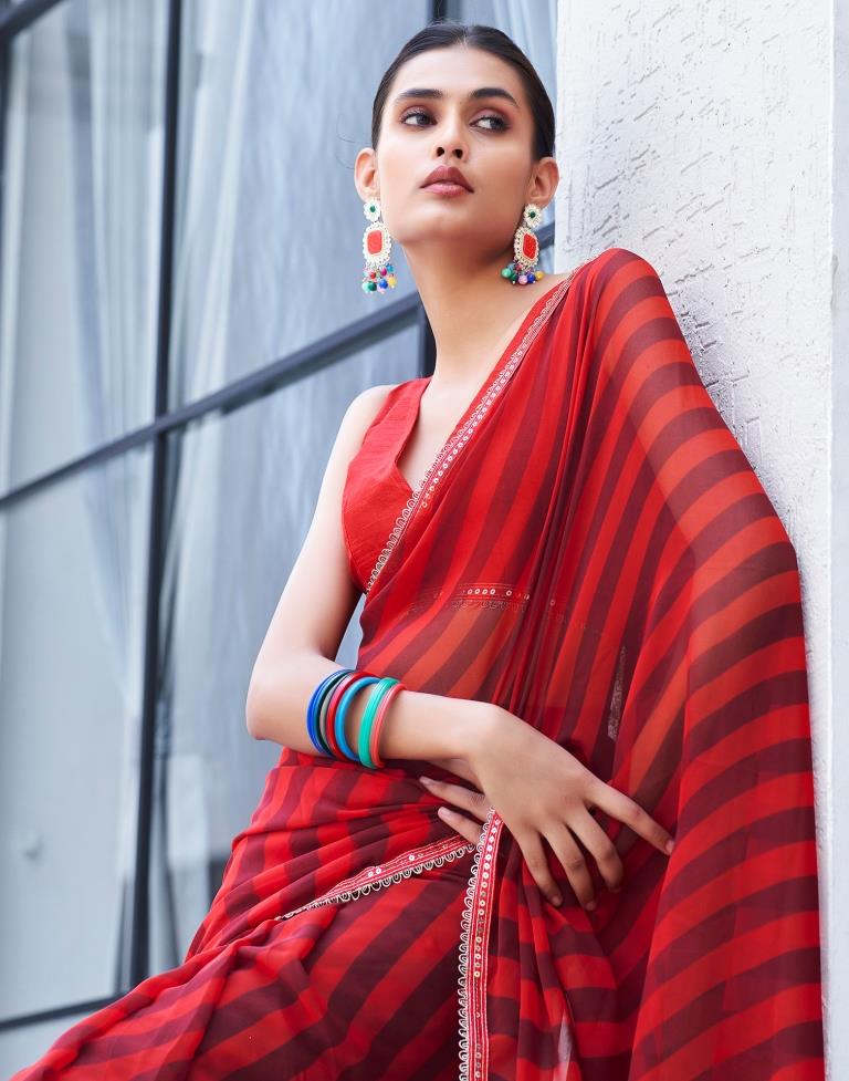 Red Georgette Printed Saree