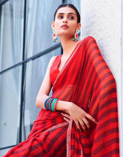 Red Georgette Printed Saree