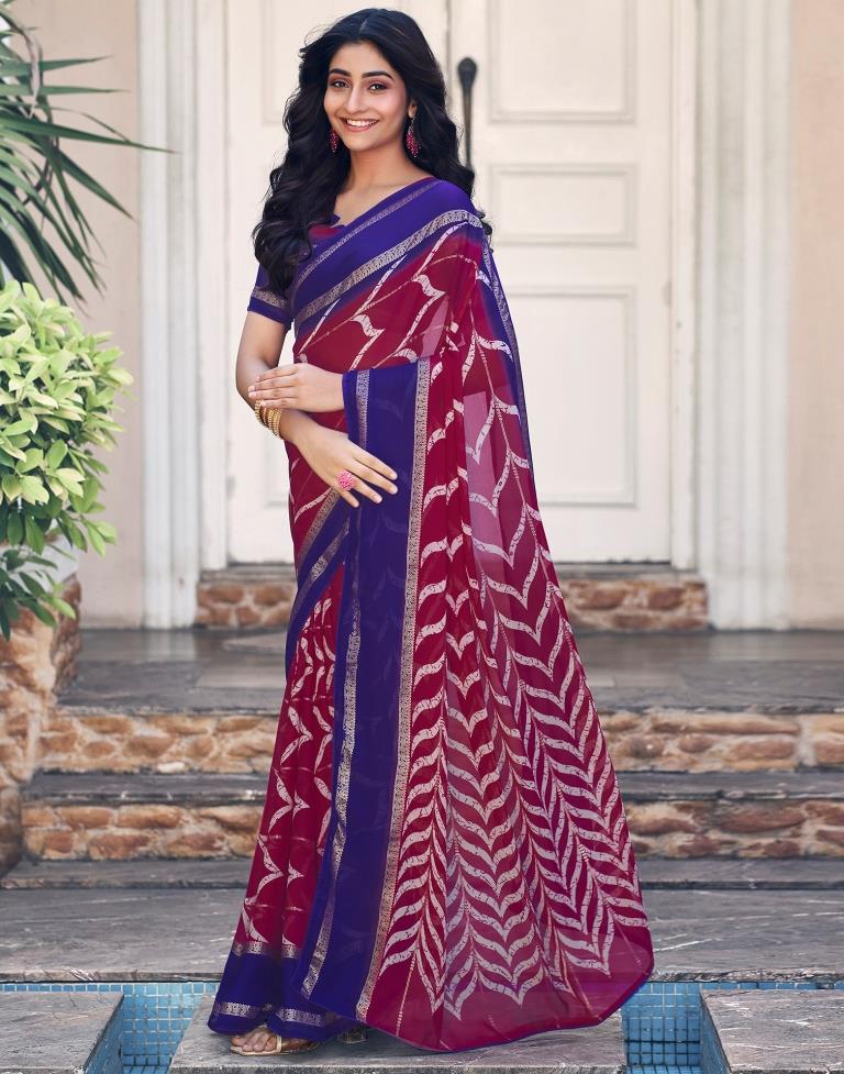 Magenta Cotton Printed Saree