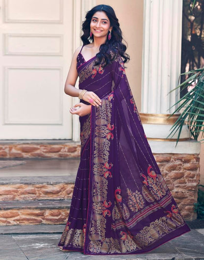 Purple Cotton Printed Saree