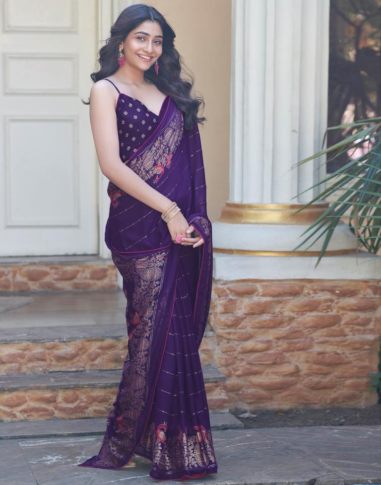 Purple Cotton Printed Saree