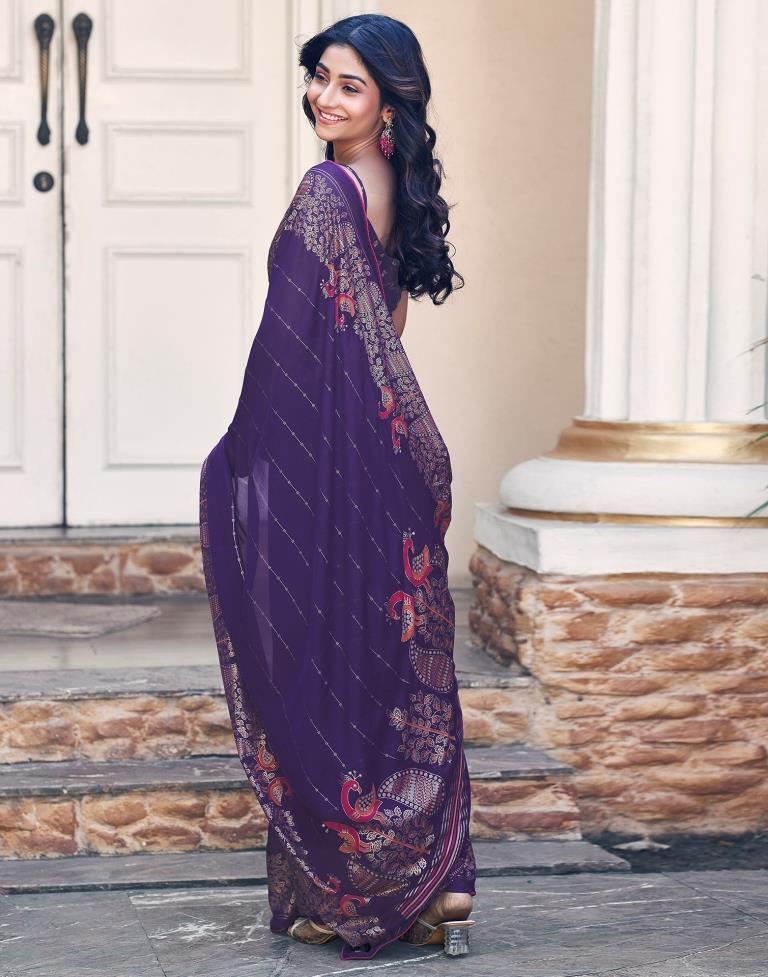 Purple Cotton Printed Saree