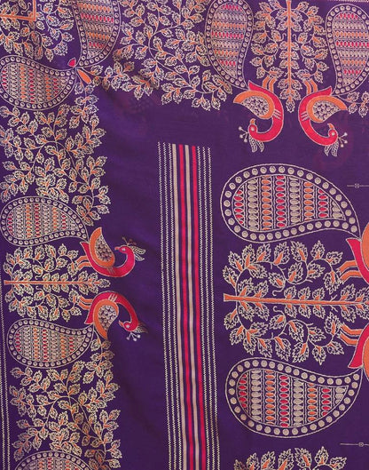 Purple Cotton Printed Saree