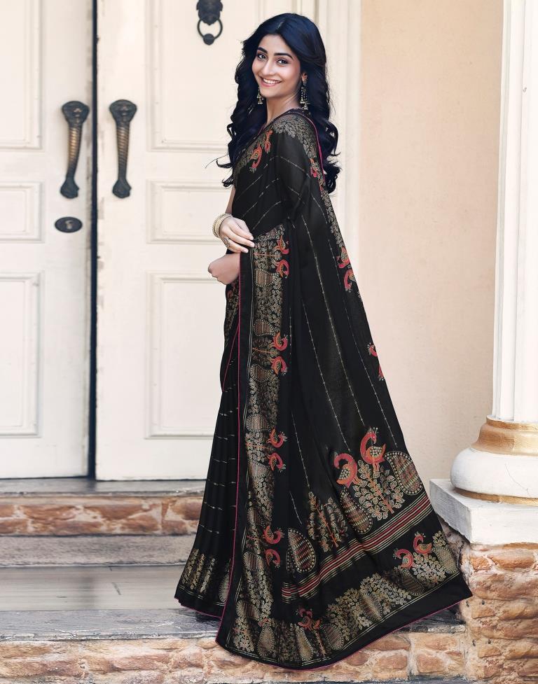 Black Cotton Printed Saree